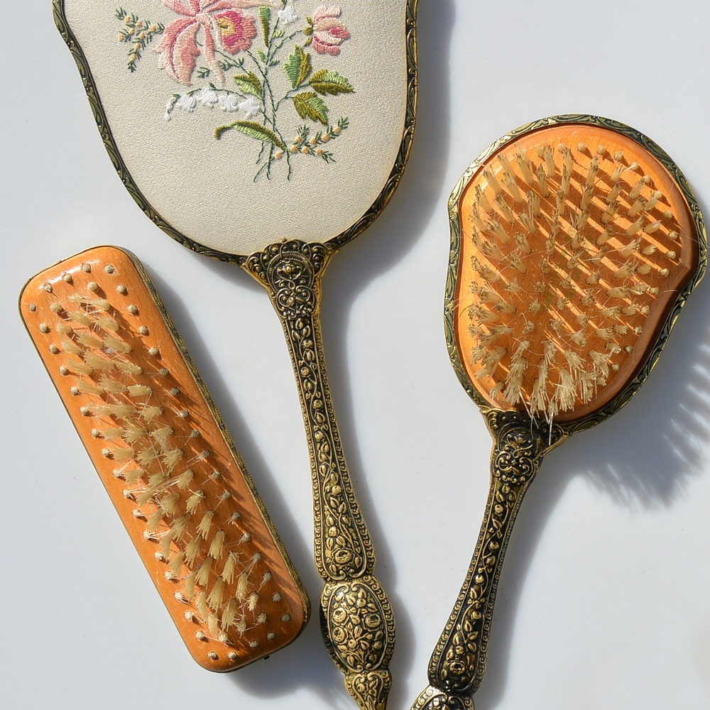 Vintage anglická sada na česanie - kefa na vlasy + zrkadlo + - 6