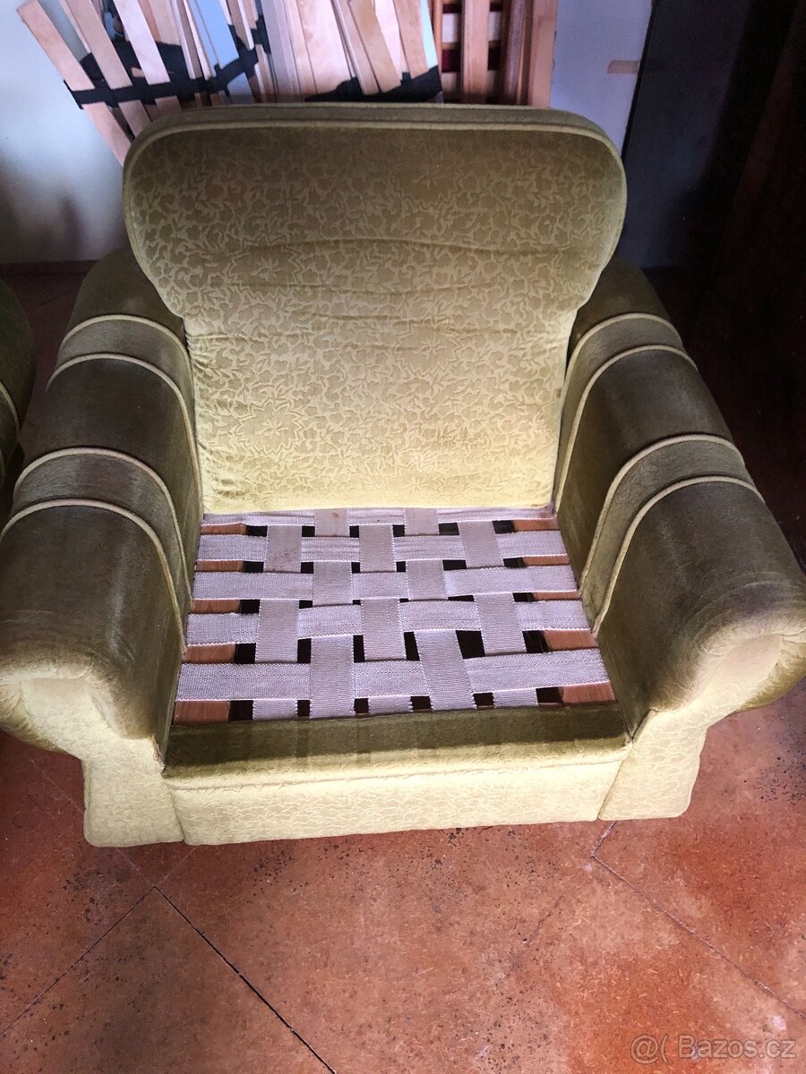 Retro pohovka + 2 křesla zelené - 6