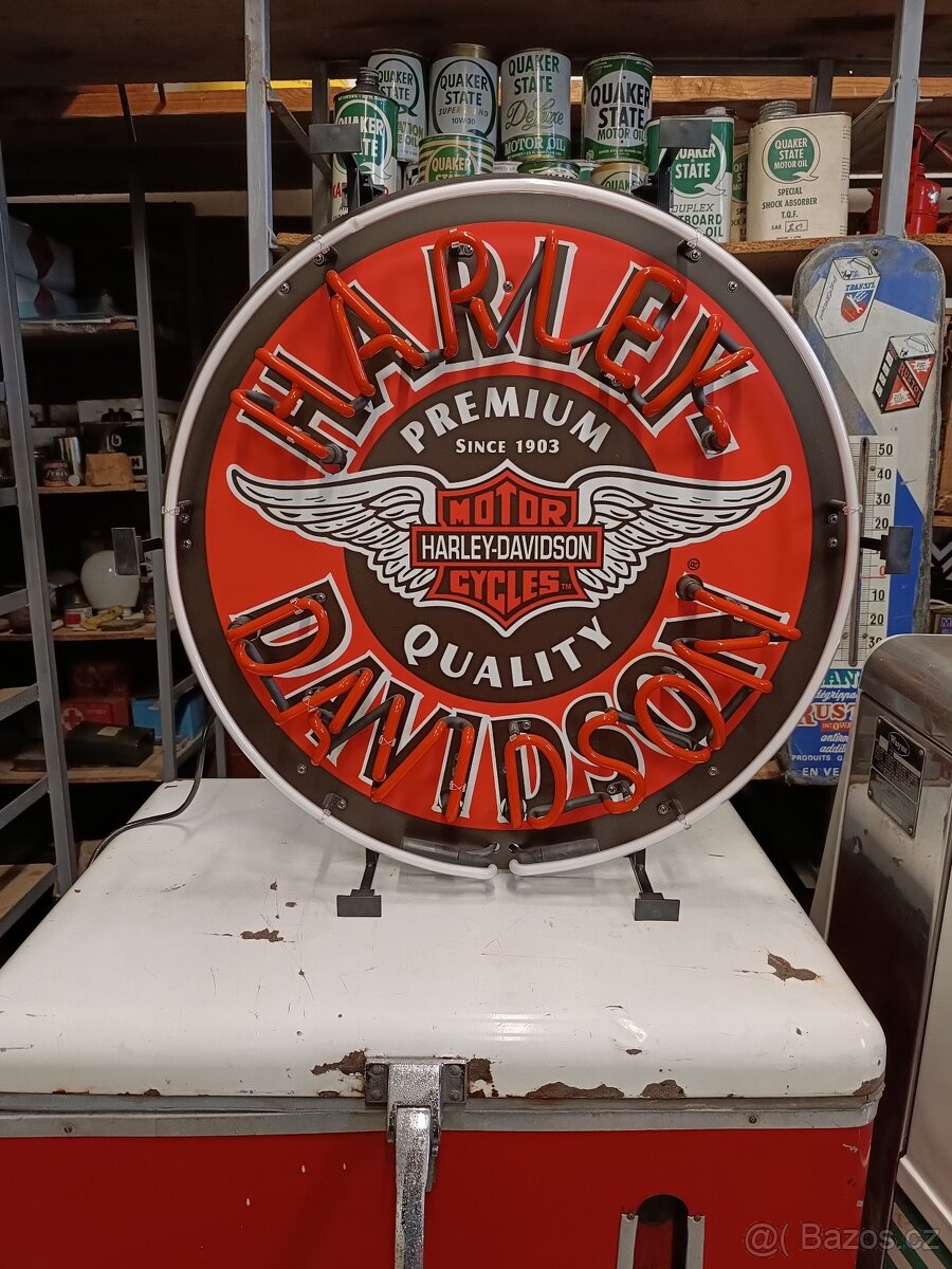 Velký neon Harley Davidson, dekorace do garáže - 6