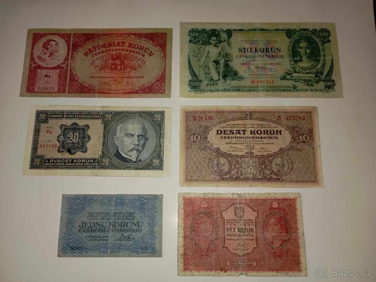 BANKOVKY 30. LÉTA, 1-100 K, 6 RŮZNÝCH NOMINÁLŮ, NEPERFOR. - 6