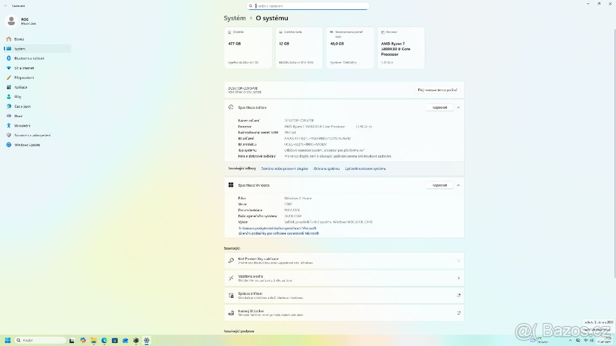 Herní počítač Asus ROG AMD Ryzen 7 5800x3D RTX4070 DDR4 48G - 6