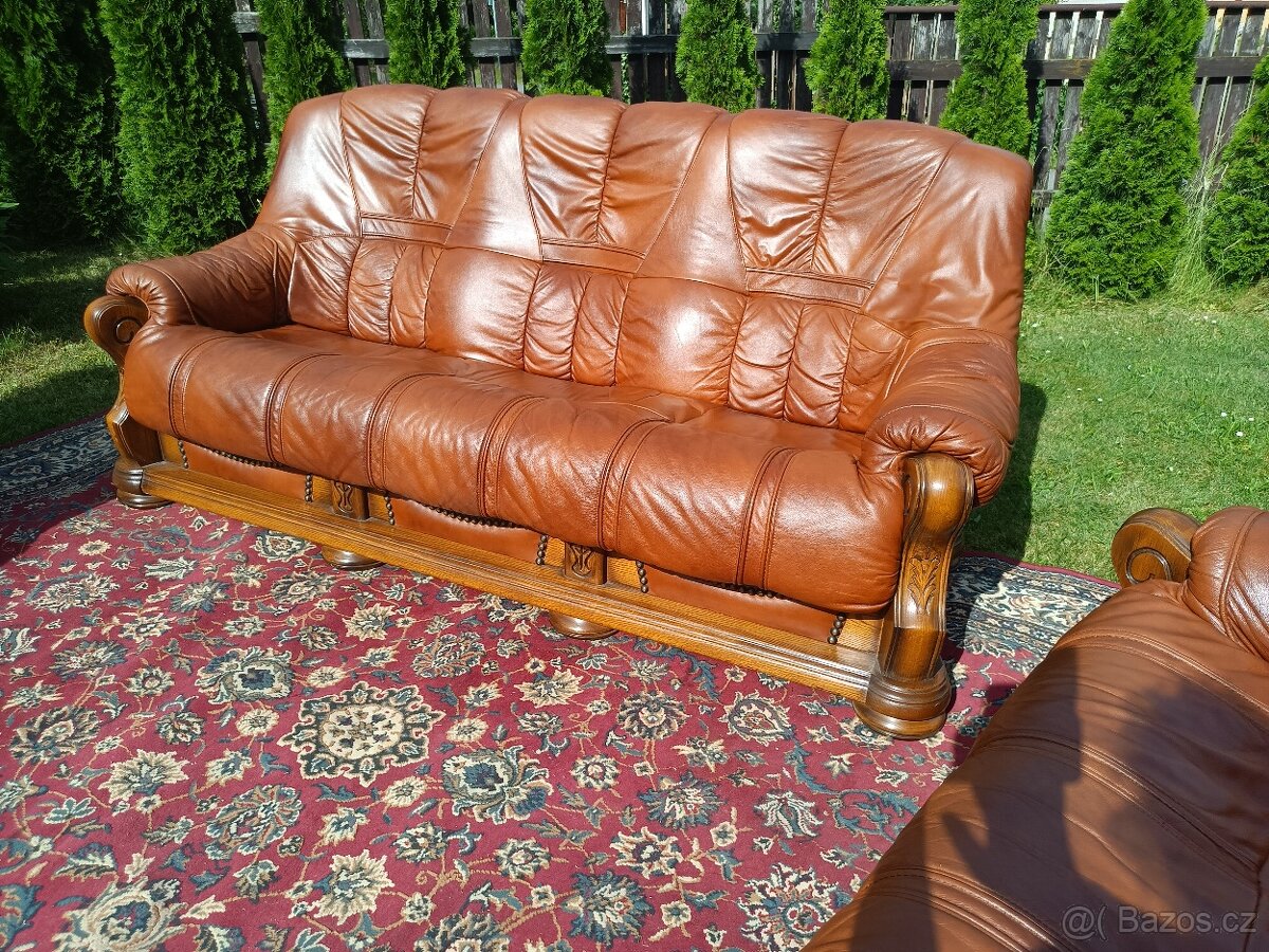 Kožená rustikální sedací souprava 3 - 2 - 1 .TOP STAV . - 6