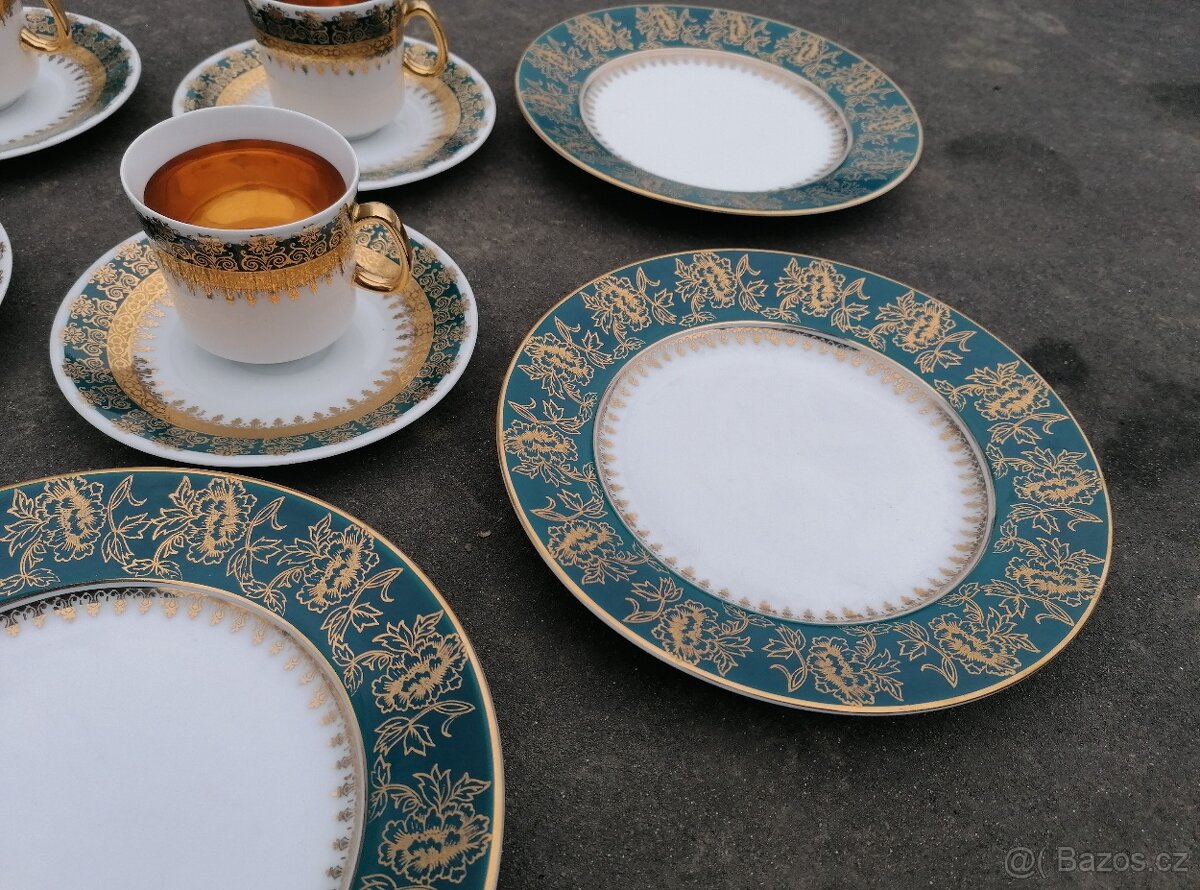 Predám zlato-tyrkysová porcelánová sada - 6