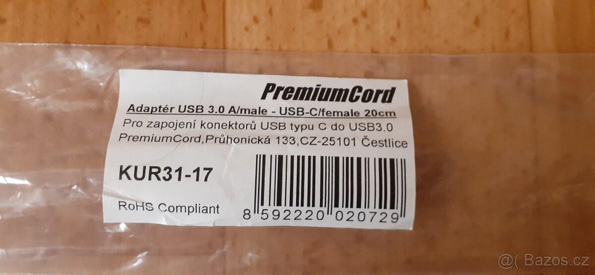 USB Adaptér - 3.0 A/samec - USB-C/samice - 6