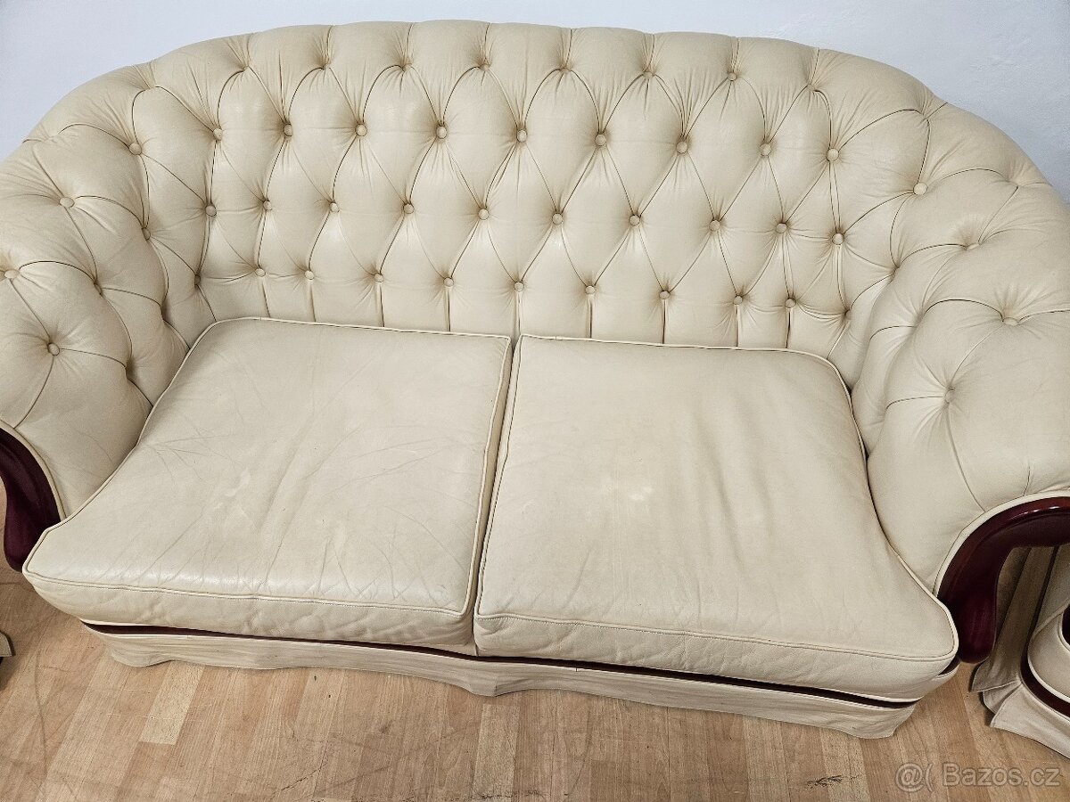 CHESTERFIELD ŠTÝL 2+1+1,KOŽENÁ SEDAČKA - 6
