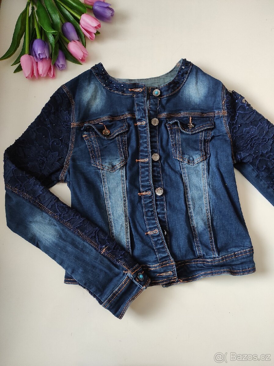 Krásná džínová vypasovaná bundička. Top stav - 6