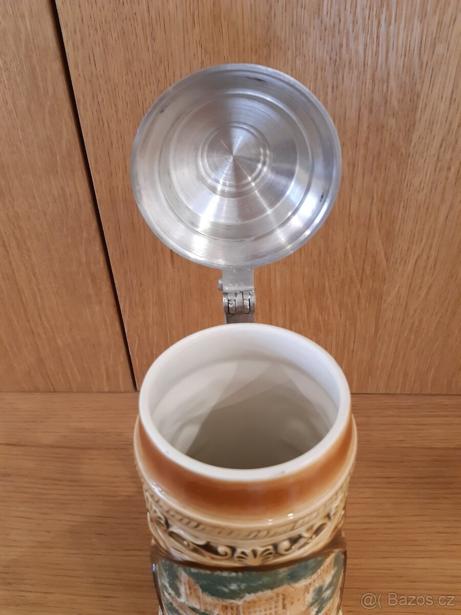 Starožitný korbel s cínovou pokličkou - 6