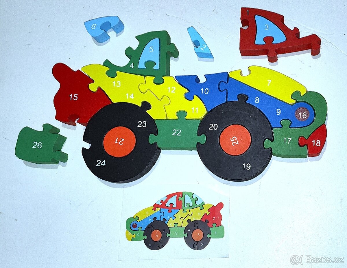 PUZZLE AUTO EDUKATIVNÍ SKLÁDAČKA OBOUSTRANNÉ ČÍSLA I ABECEDA - 6