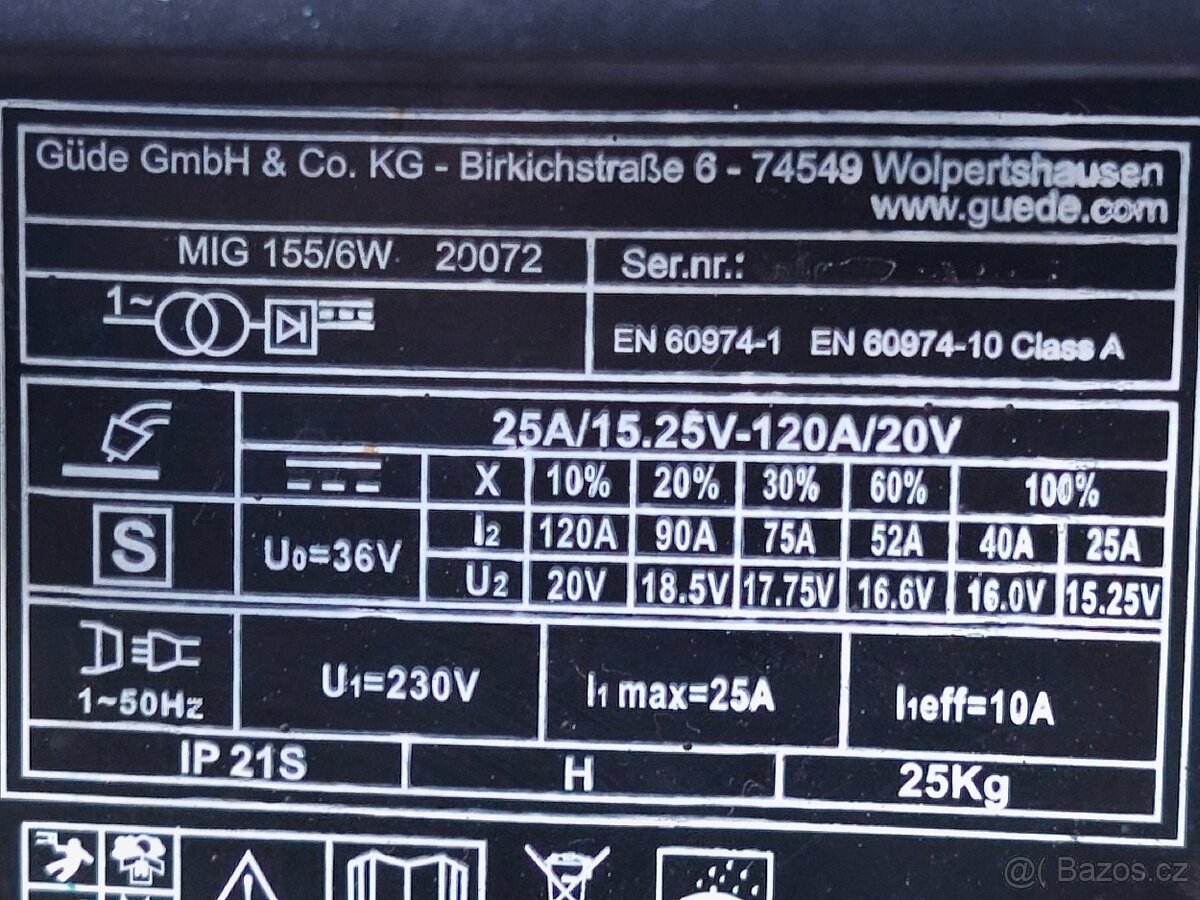 Prodám co2 svářečku Güde MIG 155/6W.. - 6