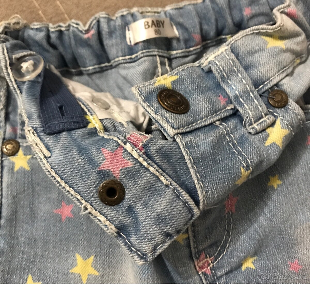Dívčí fialové kalhoty vel.86 a džíny s hvězdičkami vel.80 - 6