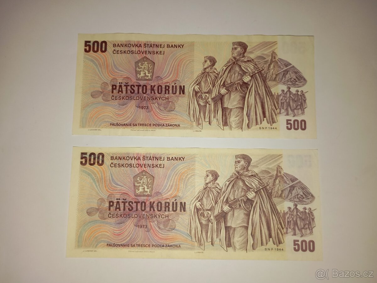 BANKOVKY 500 KČS 1973, SÉRIE Z a U, PĚKNÉ STAVY - 6