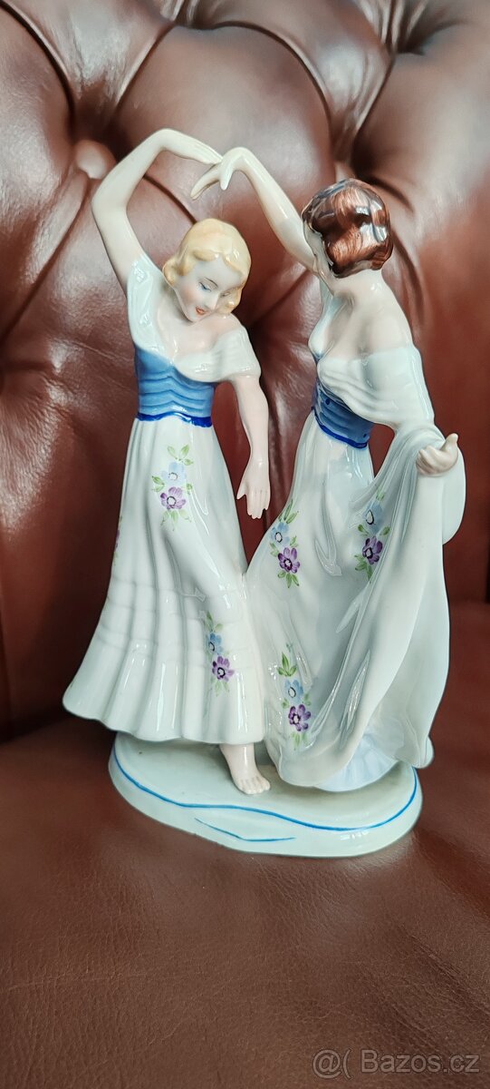 starožitná porcelánová soška Royal dux, tanečnice art deco - 6