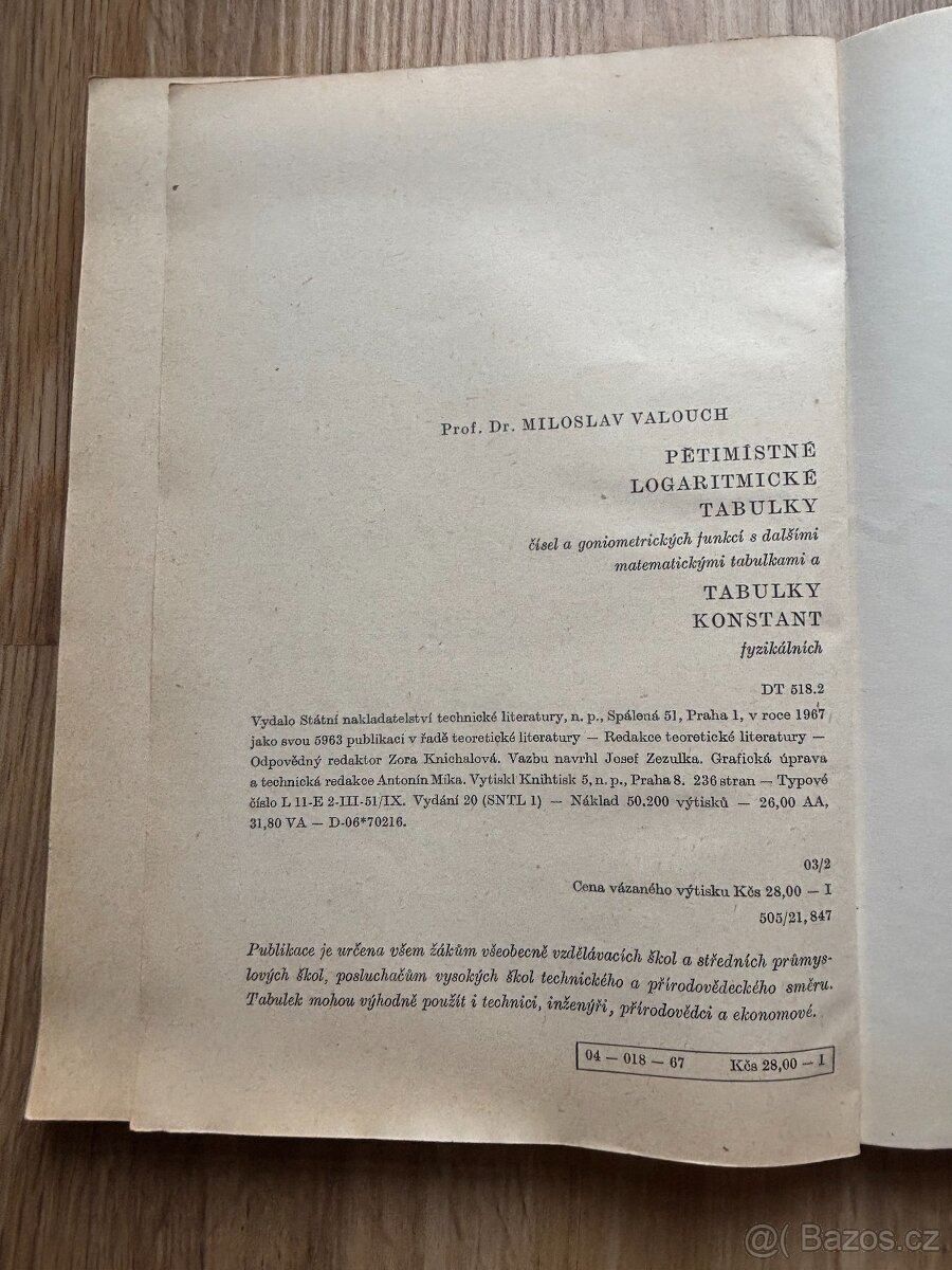 5-místné logar. tabulky+tabulky konstant, 1967 - 6