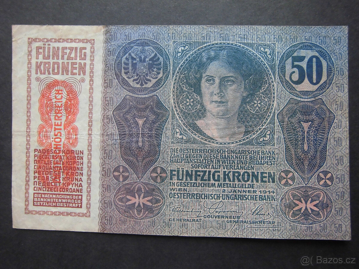Bankovky Rakousko-Uhersko s přetiskem "20K, 50K, 100K" - 6