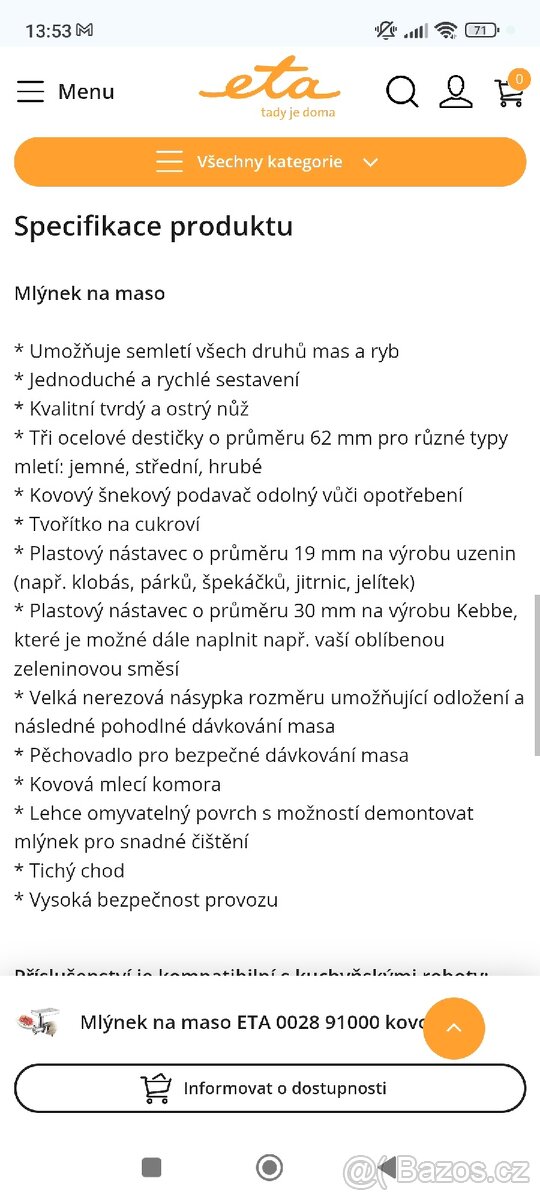 Mlýnek na maso ETA 0028 91000 kovové - 6