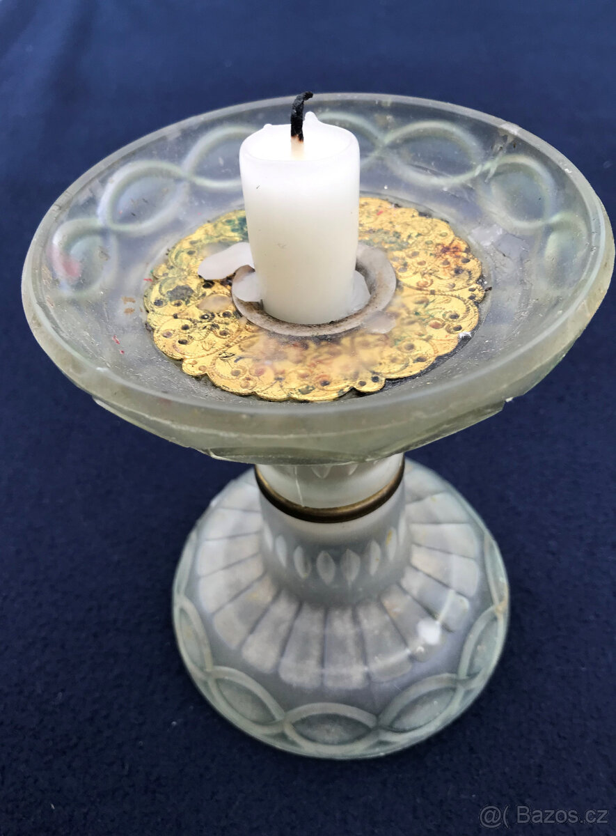 Starý Skleněný Svícen Zdobený - 6