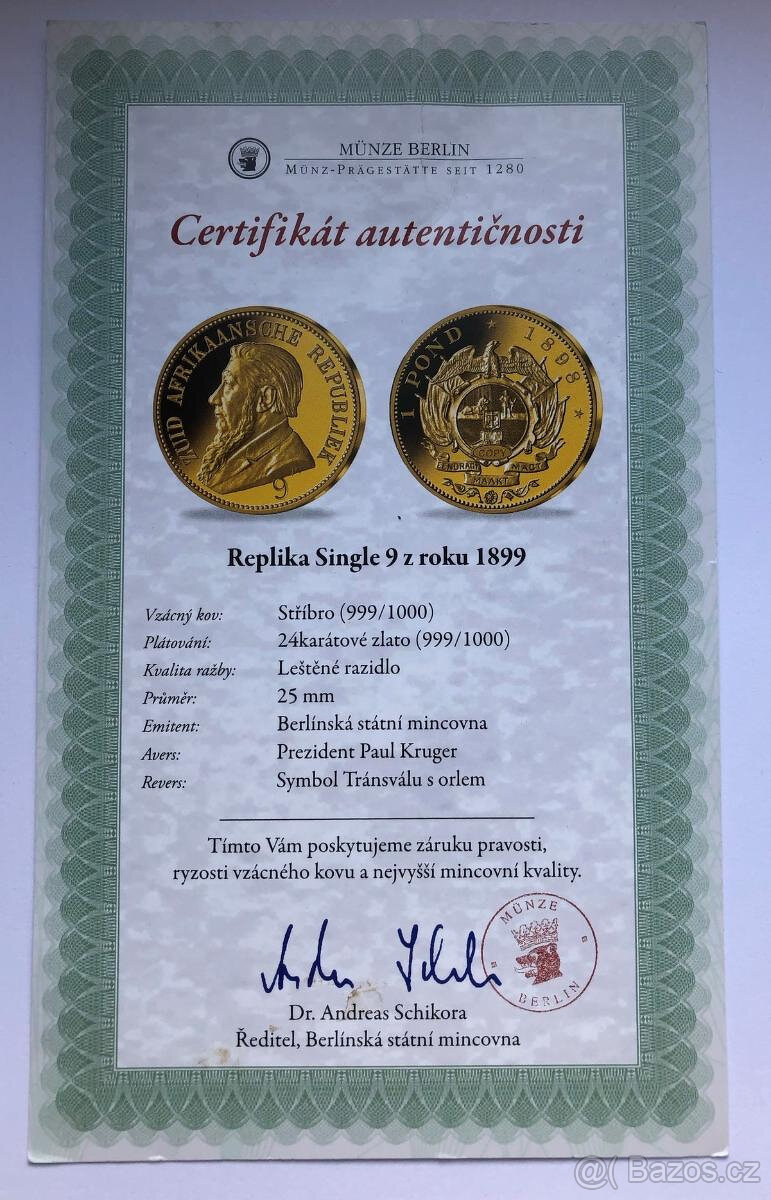 Pozlacená replika legendární mince Single 9 (1899) - 6