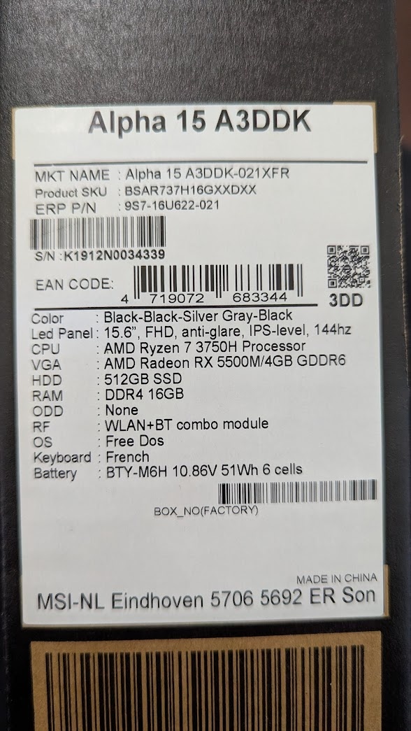 LINUX MSI Alpha 15 144Hz, Ryzen 7, 16/512GB, Radeon 5500M - 6