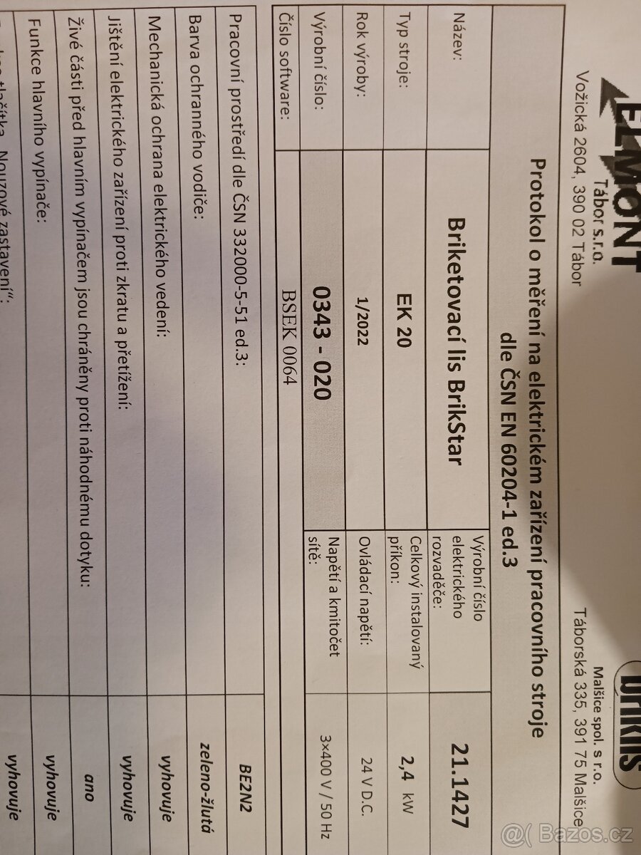 Briketovaci lis Briklis Brikstar EK 20 - 6