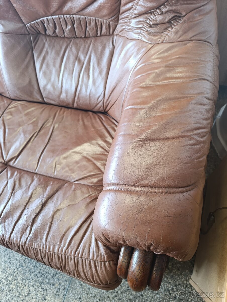 Rustikální kožená sedačka, dvousedačka, masív - 6