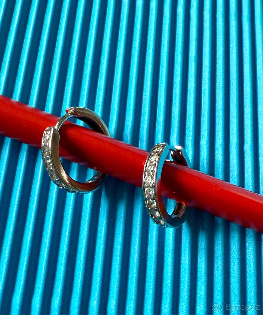 Stříbrné (Ag) rhodiované náušnice kroužky, zikonky, sleva. - 6