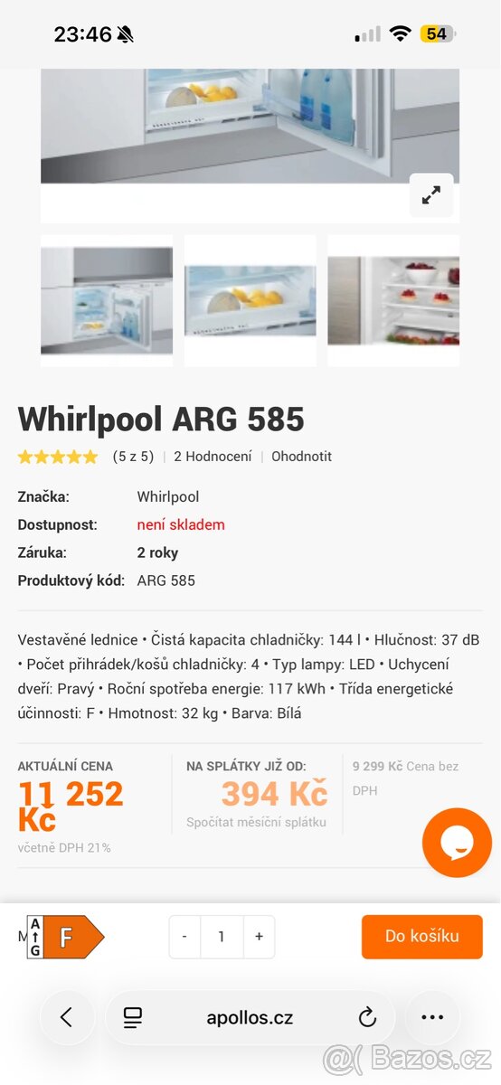 Vestavěná lednice Whirpool ARG 585 - 6