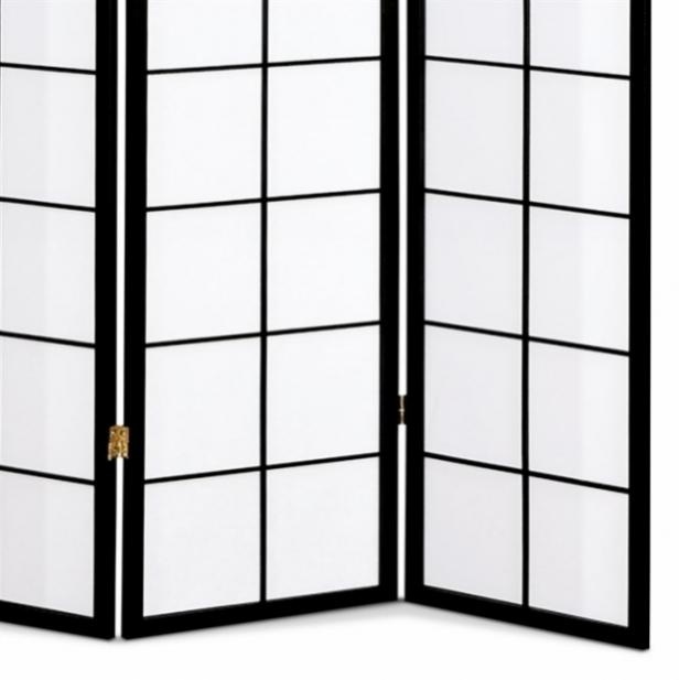 4 dílný dřevěný paravan bílý, černý - 6