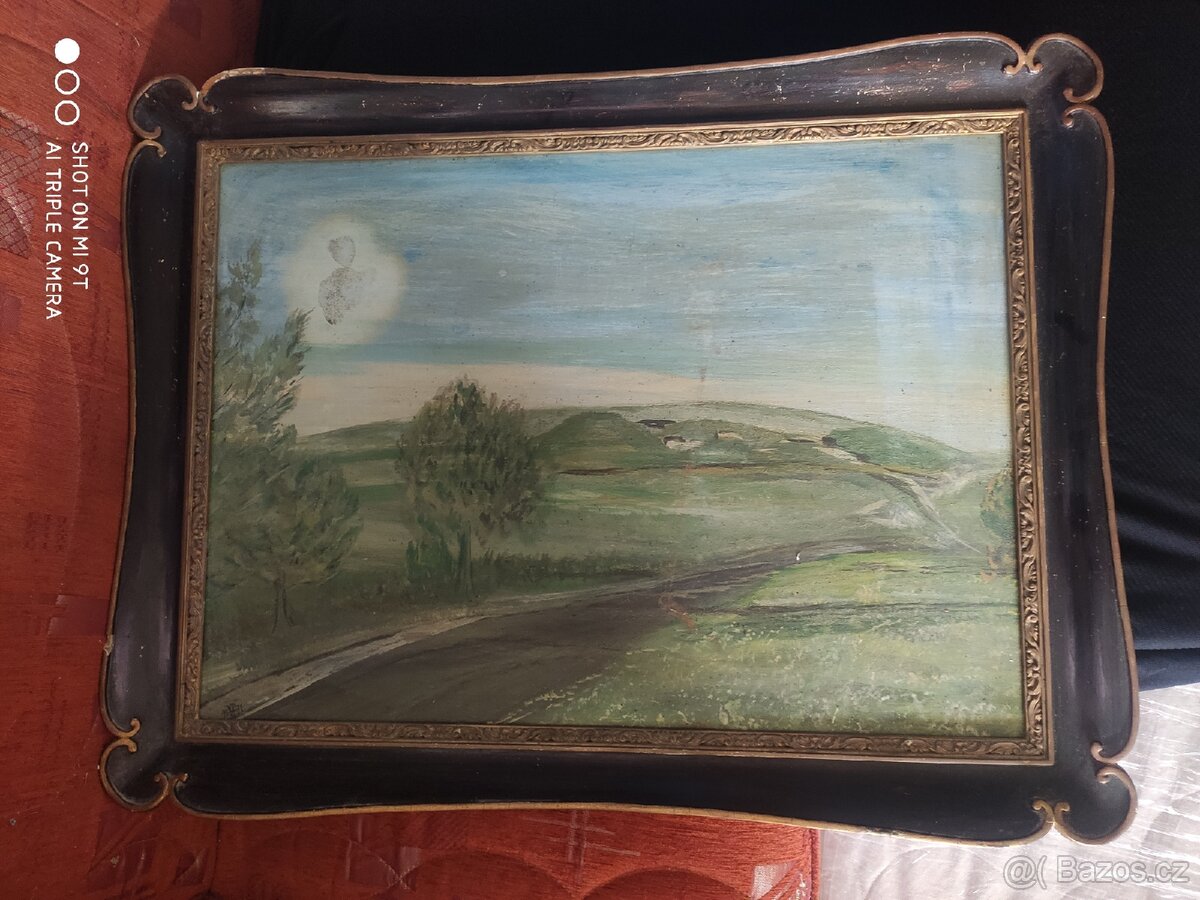 Starožitný blondelový rám s neznámým obrazem - 6