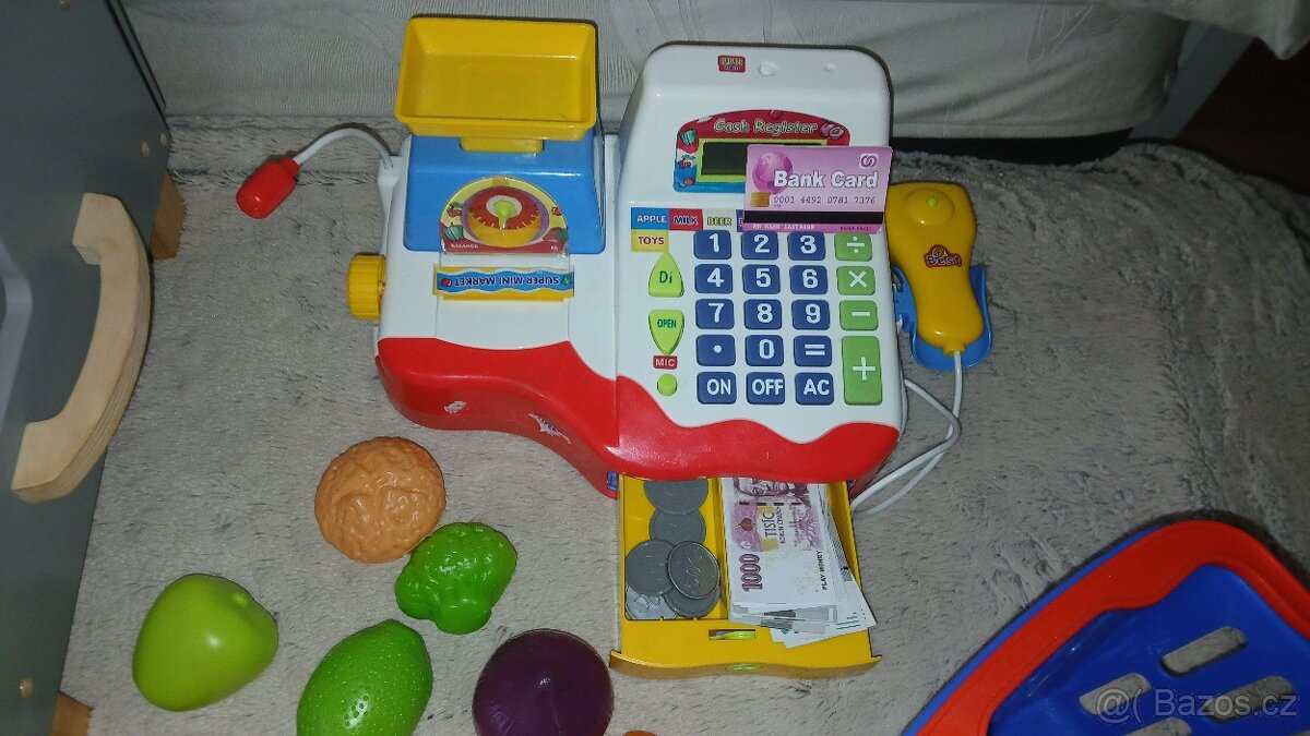 Dětská pokladna s příslušenstvím, Dřevěný gril atd dle fotek - 6