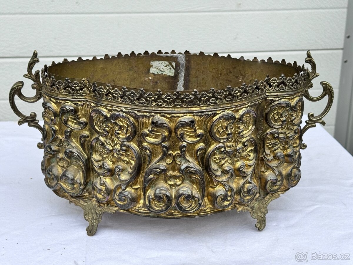Žardiniéra květináč starožitný 1850-60 mosaz Francie Napoleo - 6