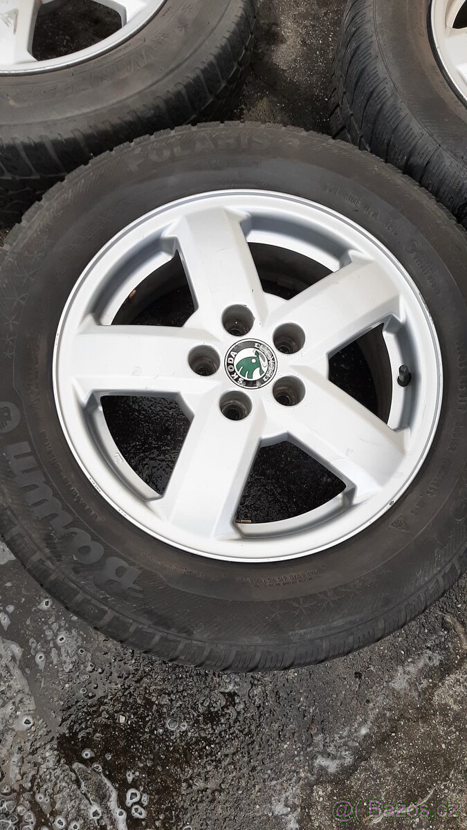 Originál alu kola škoda + zimní pneu 195/65 R15 - 6