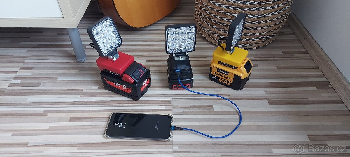 Svítilna Aku DeWALT+Milwaake+Bosch18V+2xUSB s nabíjením USB - 6