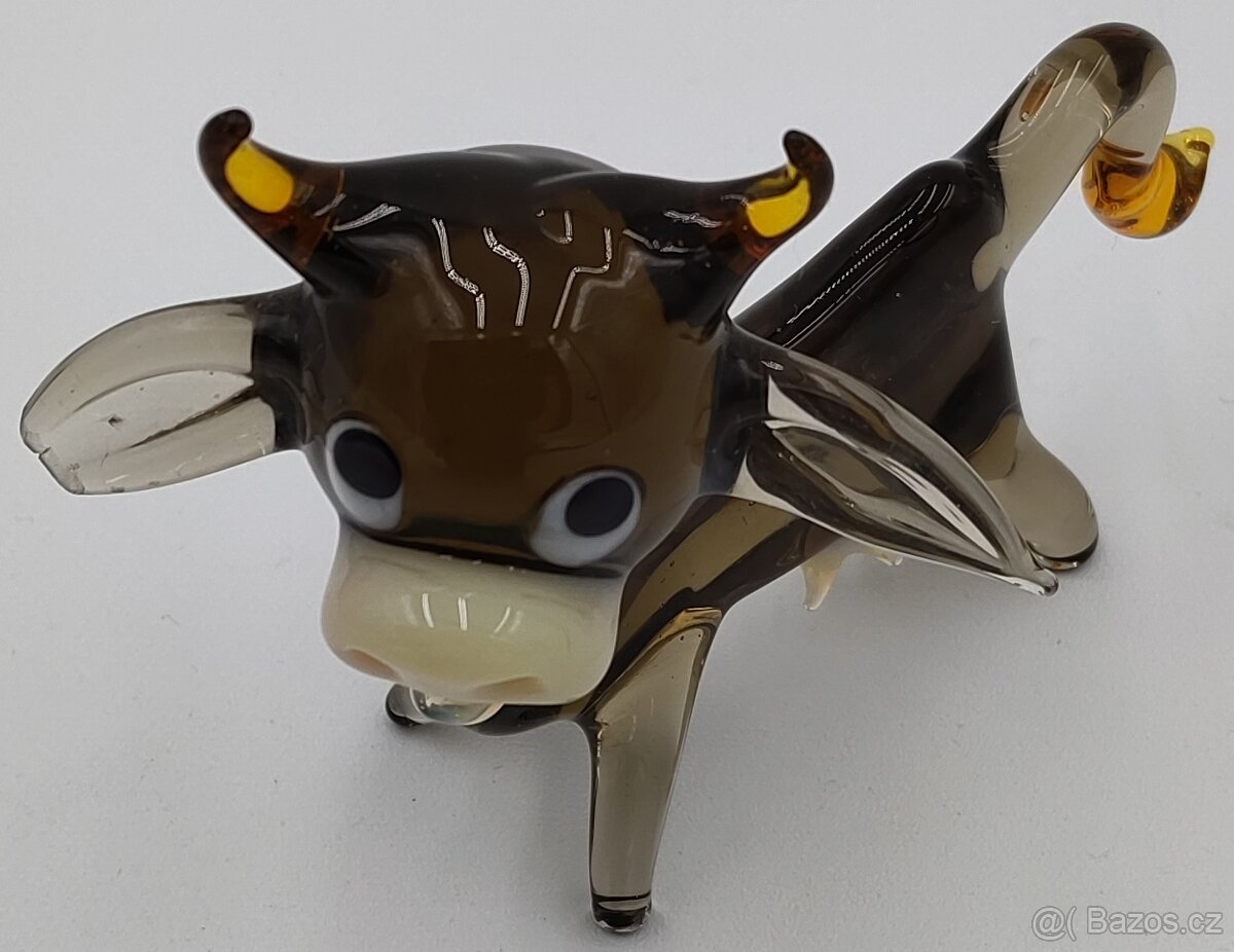 Sběratelská stará retro skleněná Figurka Kravička Ruční prác - 6