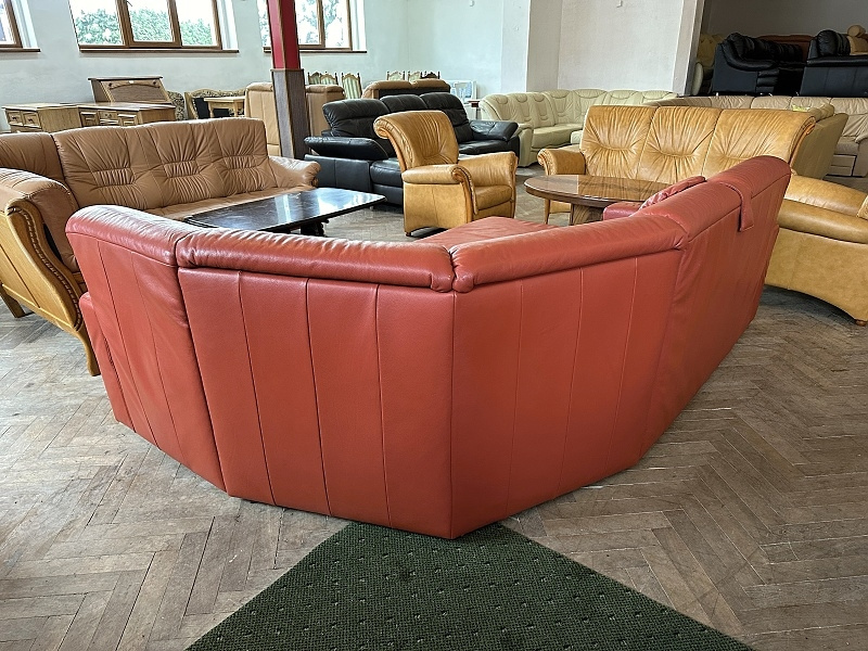 474 Kožená rozkládací rohová sedací souprava sedačka červená - 6