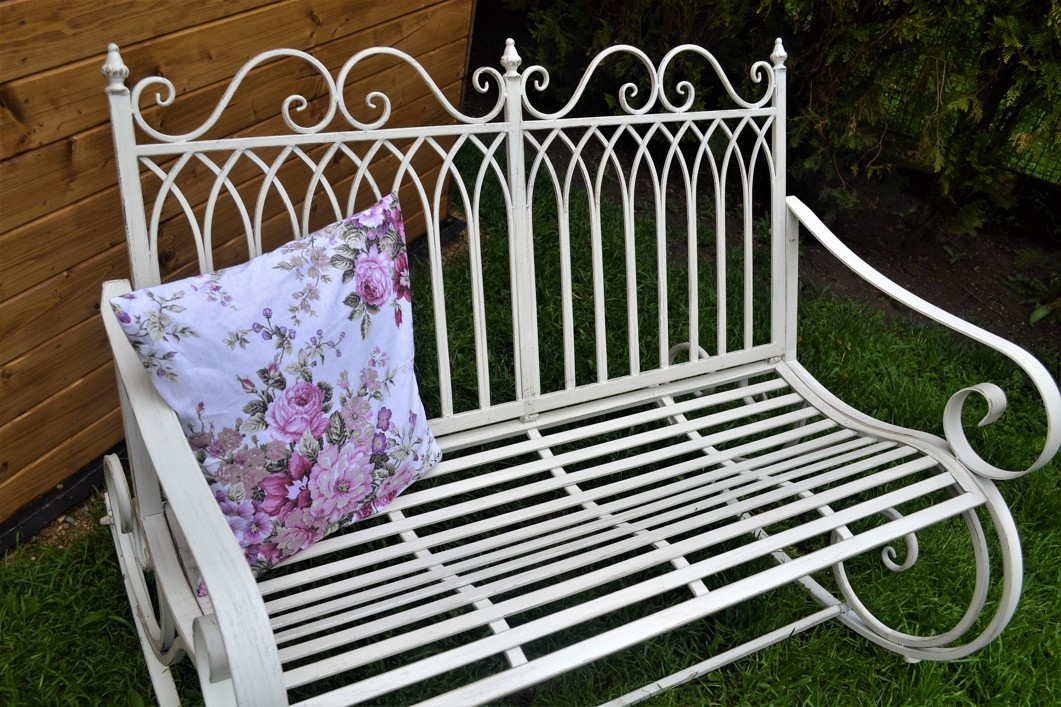 Provence kovová houpací lavice - antik bílá - 6