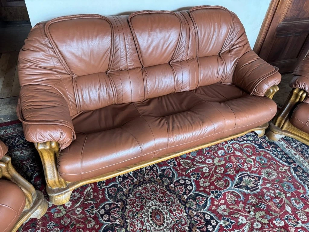 Rustikální kožená dubová sedací souprava,3791 - 6