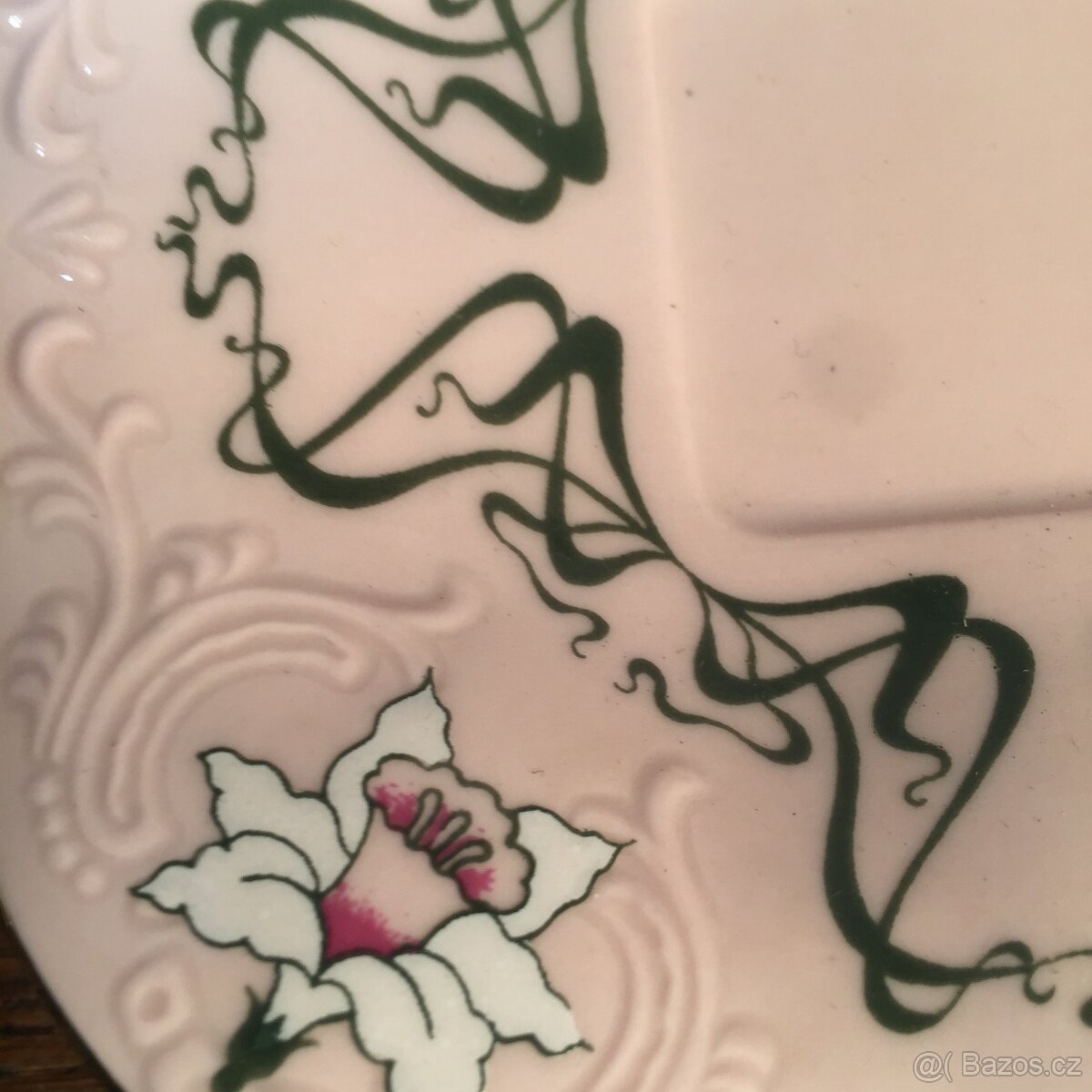 šálek růžový porcelán Chodov neobvyklý secesní dekor - 6