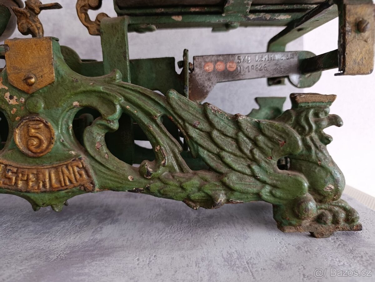 Starožitná figurální litinová váha Draci J.Sperling 5 Kg - 6