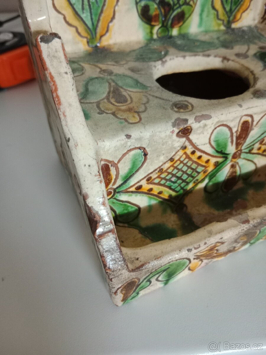 Keramický kahánkový svícen / lidová majolika – ruční malba - 6