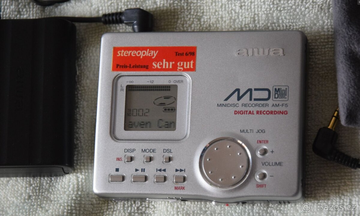 Minidisc Aiwa AM-F5, nabíječka, AA adapter, manual, MD disky - 6
