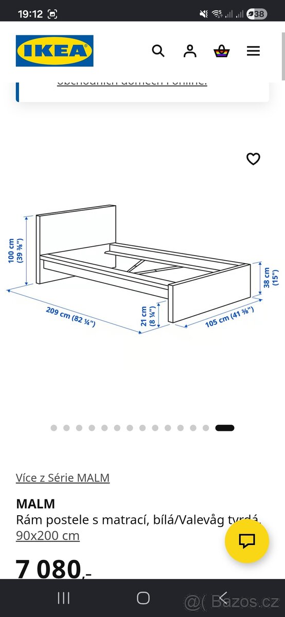 Postel Ikea Malm 90x200 cm - 6