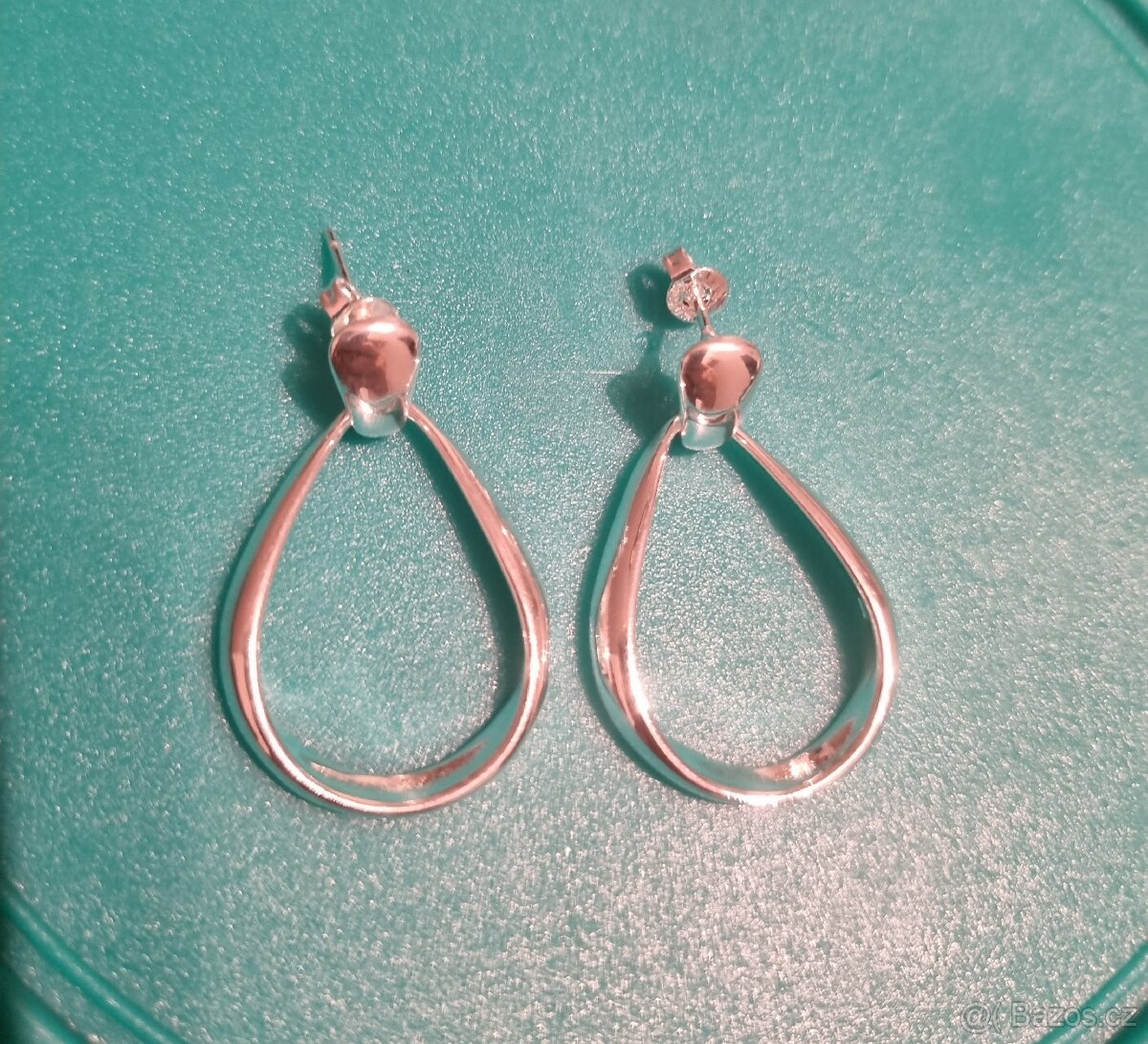 Nové dámské stříbrné náušnice oválné ovály 925 duté - 6