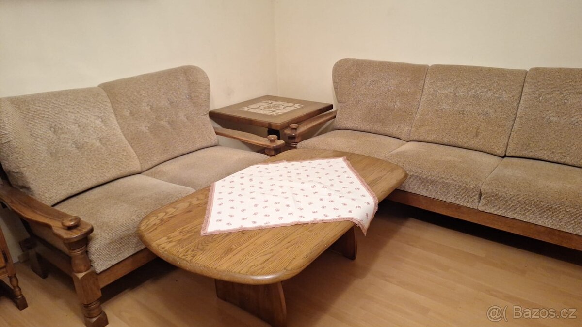 sedací souprava 3+2, masivní dřevěná konstrukce dub rustik - 6