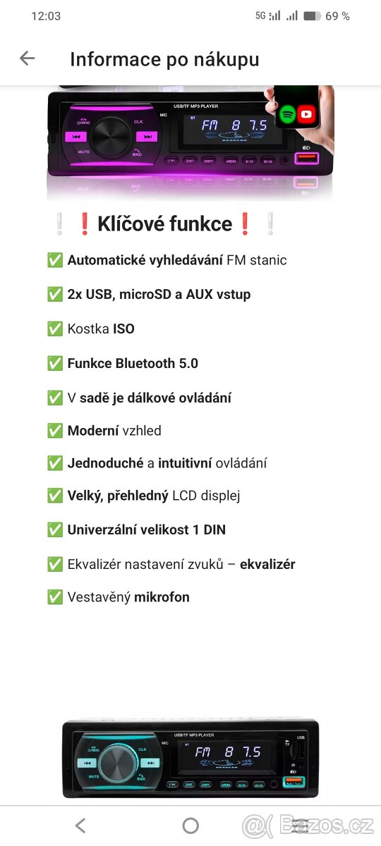 Nové autorádio USB, Bluetooth, SD karty - 6