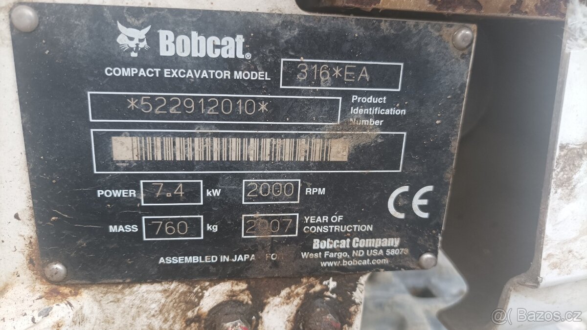 Minibagr Bobcat 316 EA r.v.2007 celk. hmotnost 760kg - 6