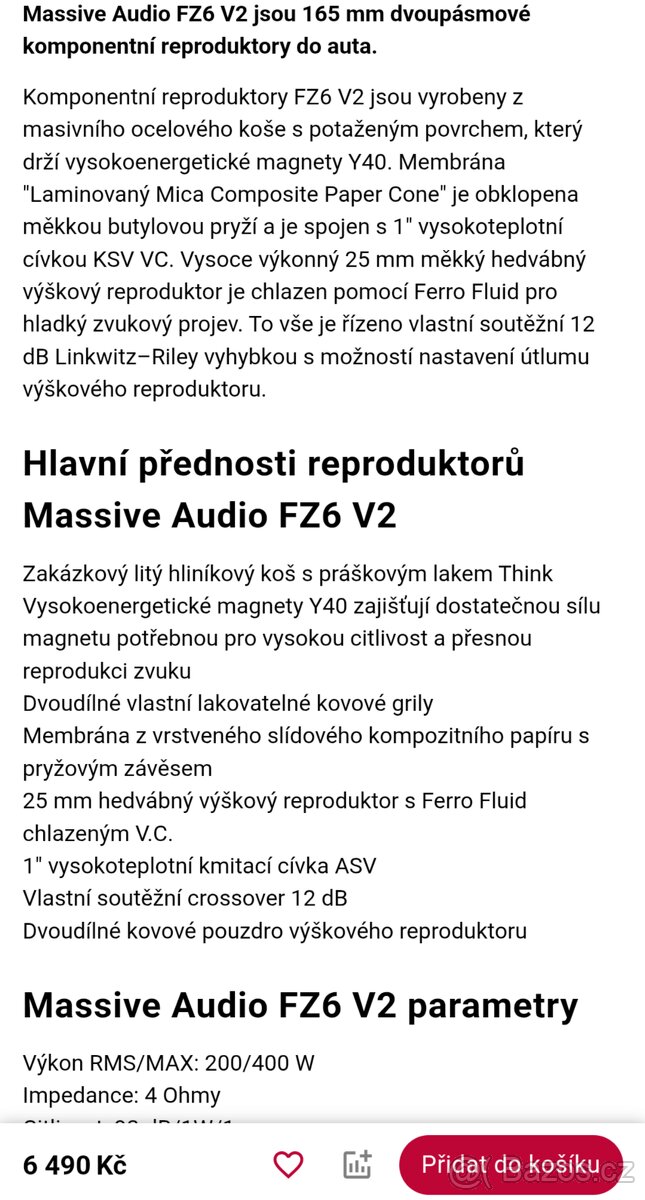 Komponentní reproduktory do auta Massive Audio - 6