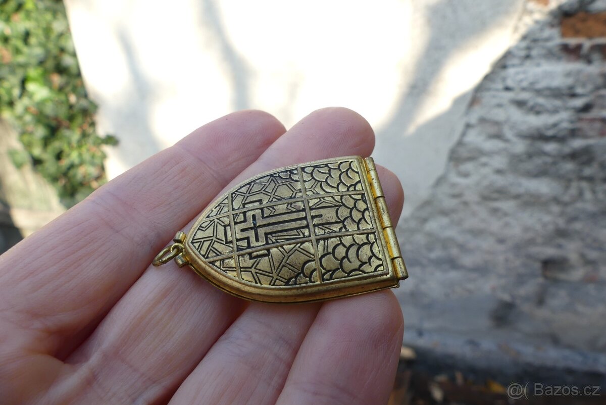 Starožitné škapulíře, sklo a kov, růženec - 6