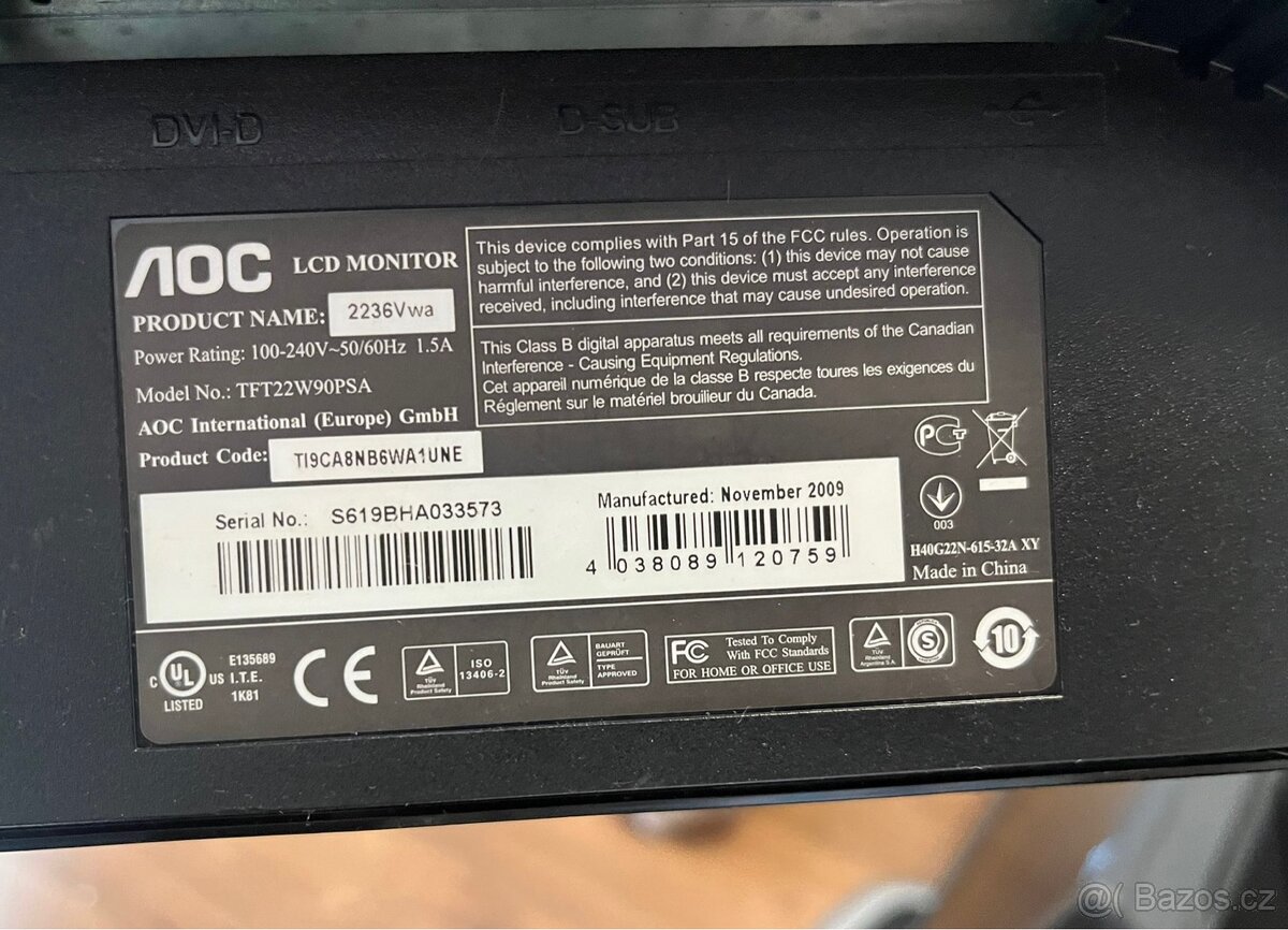 Monitor obrazovka HP, AOC - 6