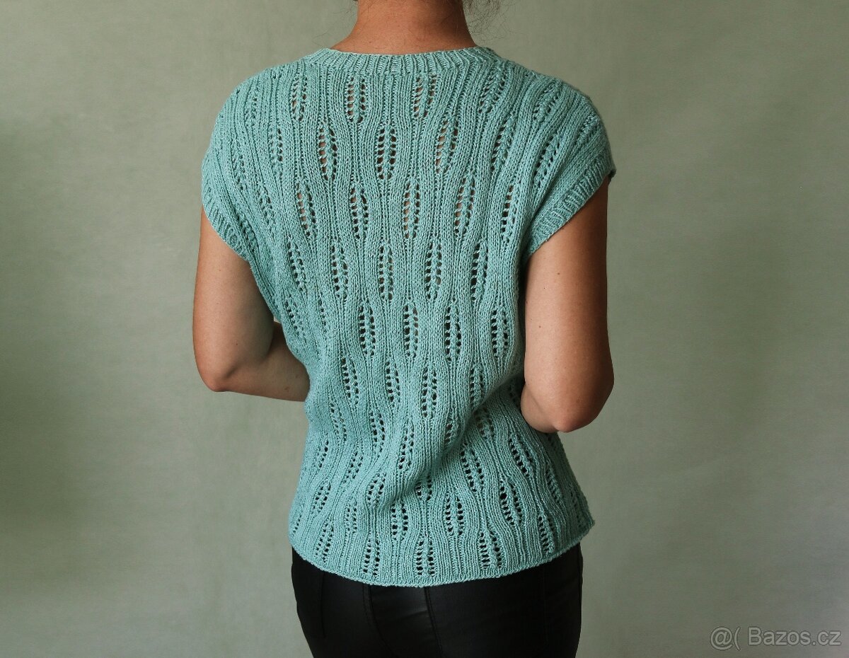 Ručně pletené letní mentolové tričko-halenka L-XXL - 6