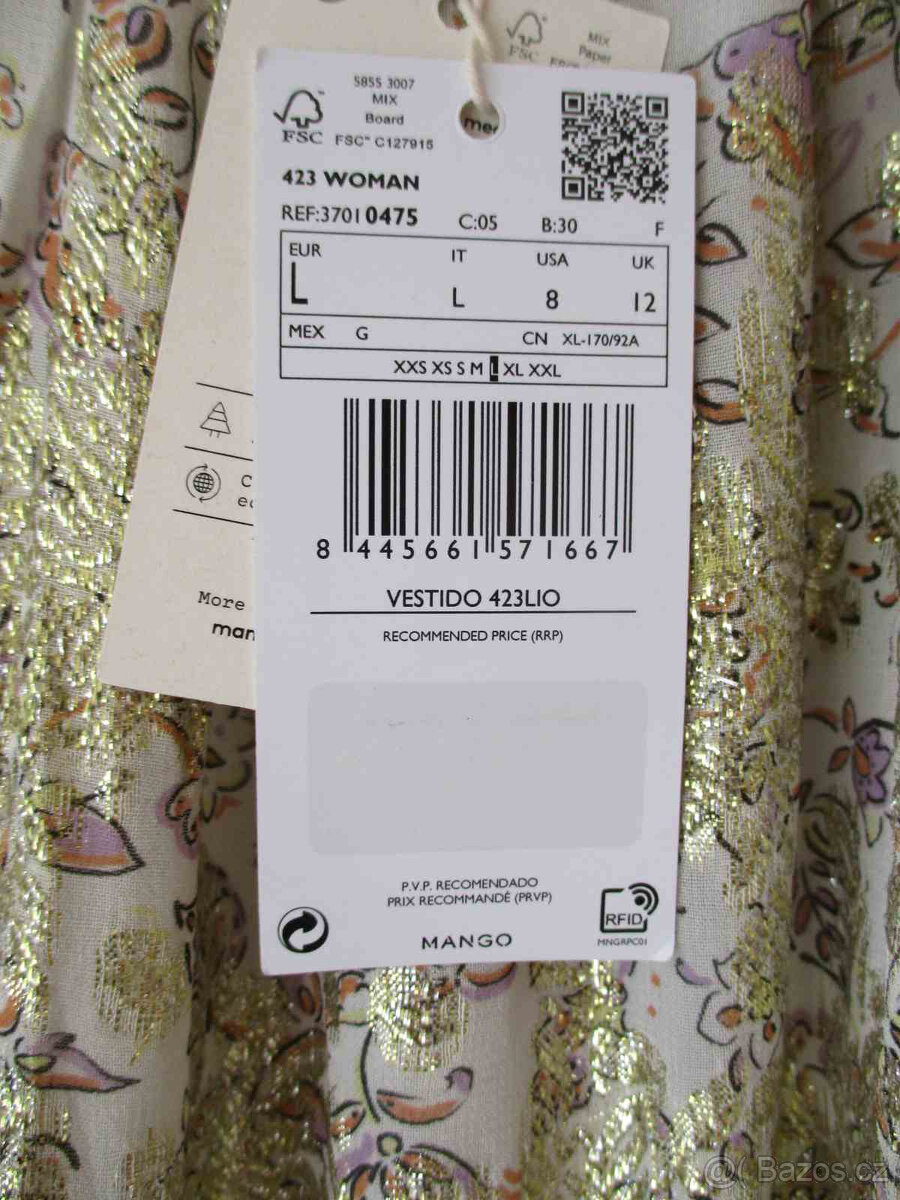 Dlouhé letní šaty květované zlaté Mango L XL 40 42 - 6